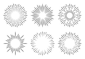 Sunburst set. Sun light rays or burst design. Starburst with radial lines collection. Vector illustration.