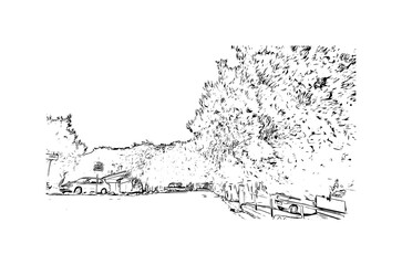 Building view with landmark of Murter is the Island in Croatia. Hand drawn sketch illustration in vector.