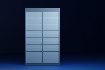Shopping locker. Delivery boxes on a blue background. 3d render