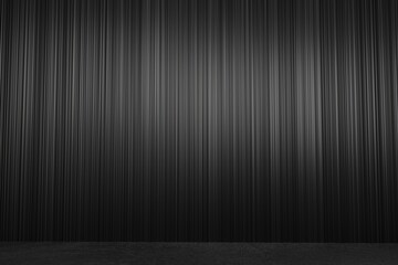 Black metallic background with vertical stripes. 3d render