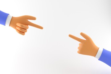 Cartoon hands of businessmen show each other. Place for text. 3d render