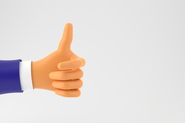 Cartoon businessman hand sign ok. Place for text. Grey background. 3d render