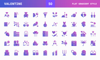 Valentine icons set. Flat gradient set of vector. Can used for digital product, presentation, UI and many more.