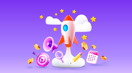 Rocket space startup, creative idea cover, management icons, Vector