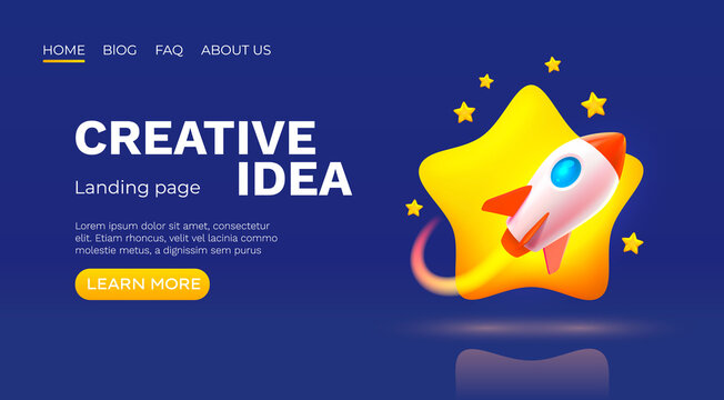 Rocket space startup, creative idea cover, landing page web site, Vector