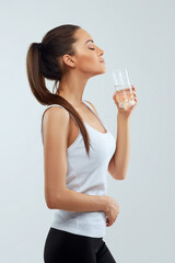 woman holding  glass of water. Drink water. Diet concept.