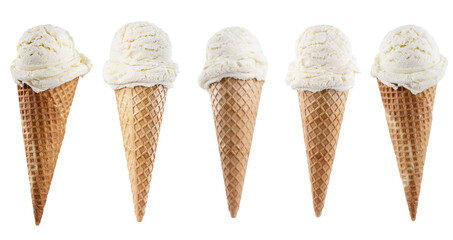 vanilla ice cream with cone isolated on white