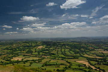 View of English countryside from the top of Black Mountains in Wales