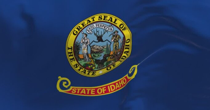 Close up view of the Idaho state flag waving