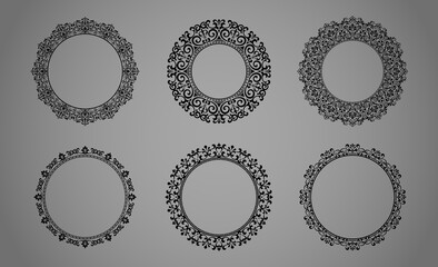 Set of decorative frames Elegant vector element for design in Eastern style, place for text. Floral black and gray borders. Lace illustration for invitations and greeting cards