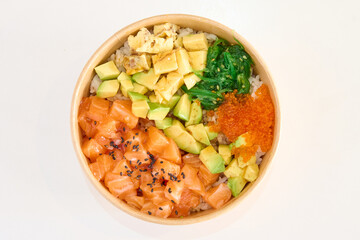 poke with chicken, salmon and avocado