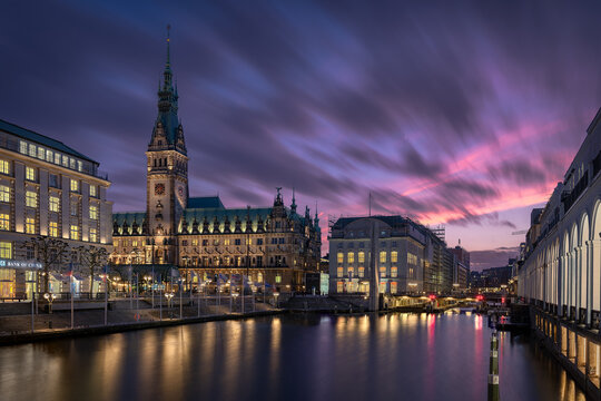 Hamburg Town Hall At Sunset