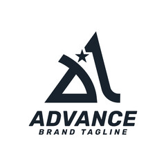 Black Monogram Initial Letter A Logo Design with Modern Lines And Star Combination.