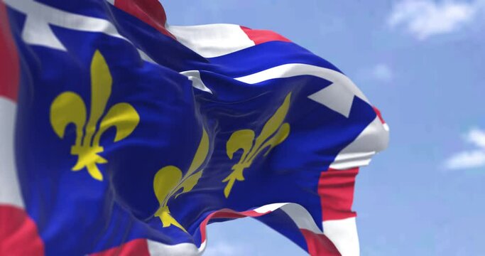 Rear view of the Centre Val de Loire flag waving in the wind on a clear day