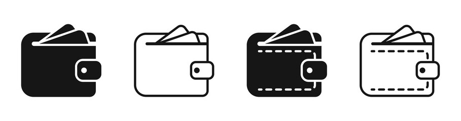 Wallet icon set. Black and linear. Vector EPS 10 - obrazy, fototapety, plakaty