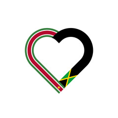 friendship concept. heart ribbon icon of suriname and jamaica flags. vector illustration isolated on white background