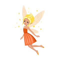 Fototapeta na wymiar Cartoon magic fairie. A collection of cute fairytale girls characters.