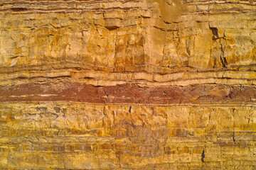 Closeup of layered stone and detail. Remote and textured background layers of earth, sedimentary minerals, stones with copyspace. Mining underground geological strata rock or sand for geology studies