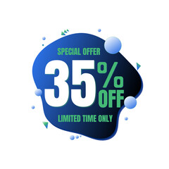 35% off, special offer, limited time only. 3D blue and green bubble design. Super discount online coupon. vector illustration, Thirty-five