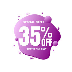 35% off, special offer, limited time only. 3D purple bubble design. Super discount online coupon. vector illustration, Thirty-five