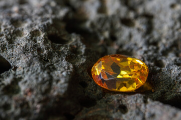 Natural Sapphire gemstone, Jewel or gems on black shine color, Collection of many natural gemstones on stone