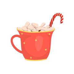 Christmas hot drink in colorful mug. Detailed New Years illustrations.