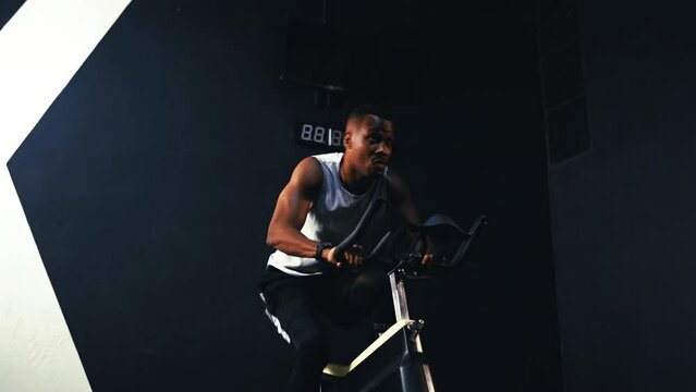 Sporty African-american cardio exercise burning calories in the fitness gym fit body healthy lifestyle, Athlete muscle building strong concept.