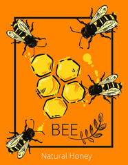 Vector abstract illustration. Banner design on the theme of honey. Natural product