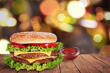 Hamburguer tasty fast food, burguer on the desk