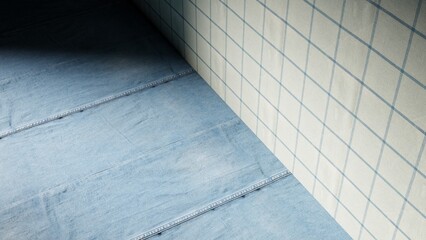 Room with fabric textures in top view with a light from the side and a shadow in the end