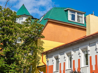 Zelenogradsk, Russia, June 11, 2022. Architectural ensemble of Kurortniy avenue, central street of the city