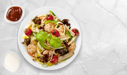 Bakso Meatballs and noodles Served Sauce, Food Style Popular Street Food