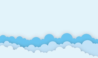 Paper art of clear cloud with toy shower on blue sky paper cut style, baby boy card illustration vector - obrazy, fototapety, plakaty