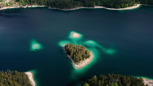 Breathtaking aerial view of Eibsee in Bavaria, Germany