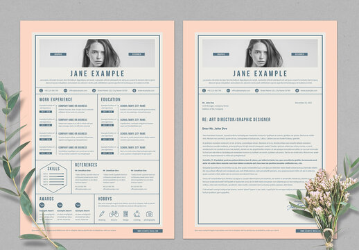 Resume and CV Layout in Tabular Layout in Blue and Peach Colors