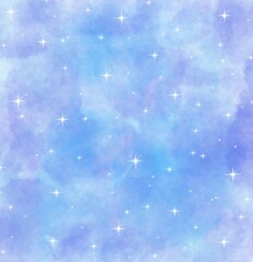 Blue abstract watercolor sky and star background.	
