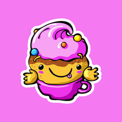 smiling baked cake dessert in cup 