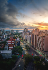 Aerial view of Porto Alegre at sunset with Rio Grande do Sul State Administrative Building - Porto Alegre, Rio Grande do Sul, Brazil