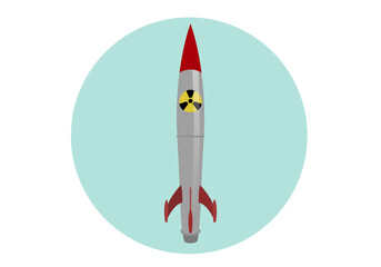 Ojiva nuclear en rojo y gris con el símbolo nuclear