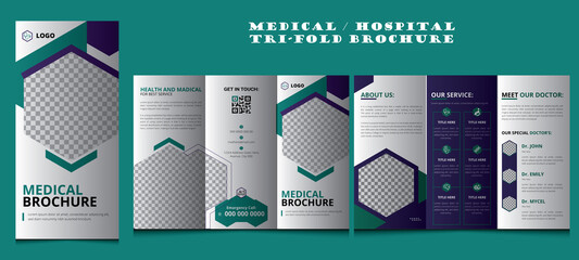 Modern Clinic, Healthcare, Medical Trifold Brochure Template. Medical Brochure Layout. Healthcare Flyer, Poster, Brochure, Hospital Tri fold brochure design,