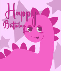 Happy birthday card with blue dinosaur