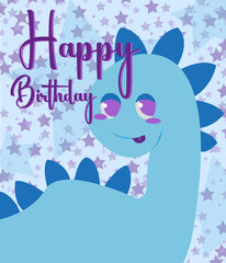 Happy birthday card with blue dinosaur