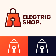 simple minimalist electric shopping bag logo design