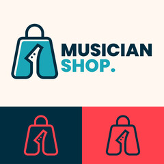 simple minimalist guitar shopping bag logo design