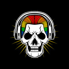 stockkkVector illustration of a skull. skull head using headphones