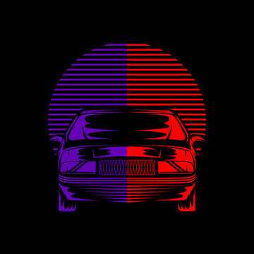 classic car neon style illustration t-shirt design