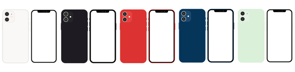 New Smartphone. Color: White, Black, Red, Blue, Green. Stock Vector	