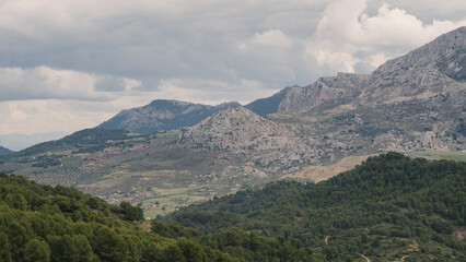 Andalusian landscape of cloudy mountains.