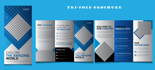 Business Marketing Tri-Fold Brochure Template, Corporate business template for tri-fold flyer with rhombus square shapes, corporate brochure editable template layout, minimal business brochure, agency