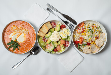 European dishes. Grey background. Copy space. Close up.
